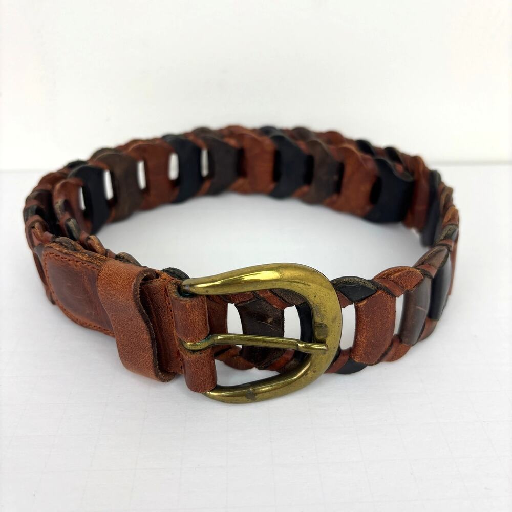 Leather Chain Link Belt County Seat Brown Multicolor 33" end to end Medium